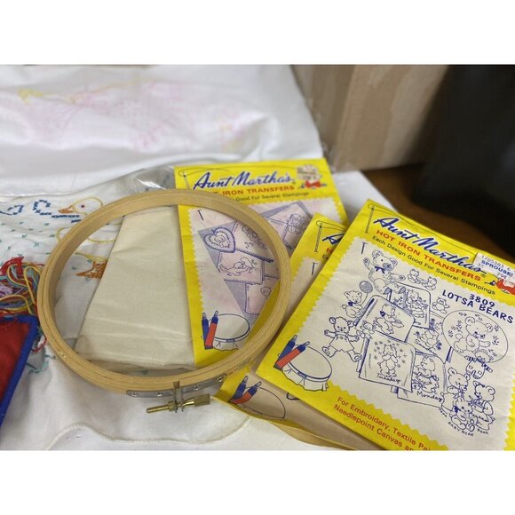 Vtg 70s Unfinished Embroidery Linen Projects, Mixed Lot Junk Journal Slow Stitch - Picture 2 of 16